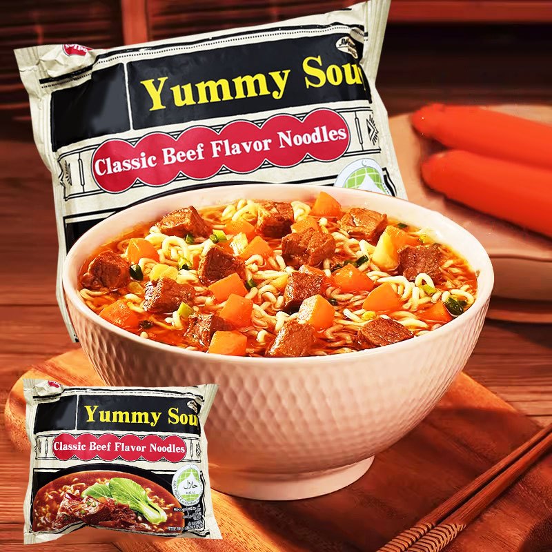 

( HALAL ) Yummy soup Classi beef soup noodle flavor instant noodles mie instant pedas import rasa soup daging cemilan 122 gr