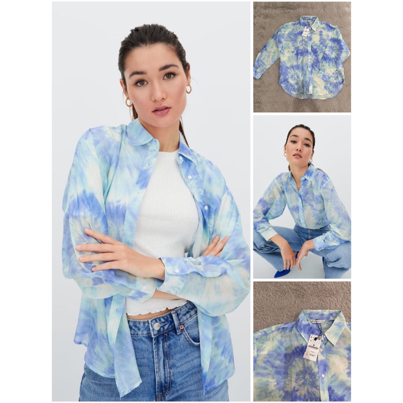 Ready Jastip Jasa Titip Outer Linen Rustic Tie Dye Oversize Flowing Collar Shirt Print Top Kemeja Bl