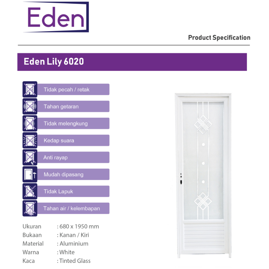 PINTU KAMAR MANDI ALUMUNIUM ALMUNIUMI (FREE PACK KAYU) EDEN + KUSEN TINGGAL PASANG