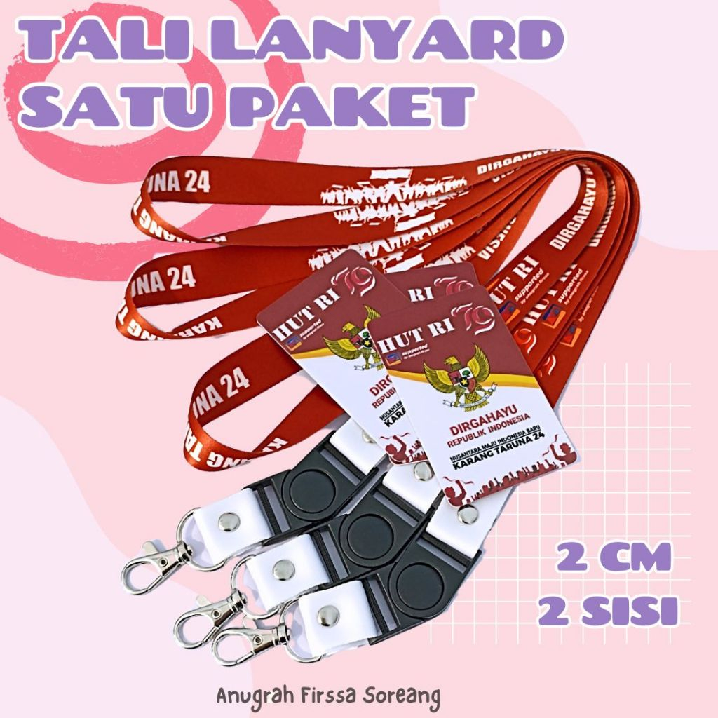 

SEPAKET TALI LANYARD IDCARD 2CM 2SISI/SEPAKET 2CM TALI LANYARD+IDCARD+CASE/SEPAKET GANTUNGAN LANYARD IDCARD