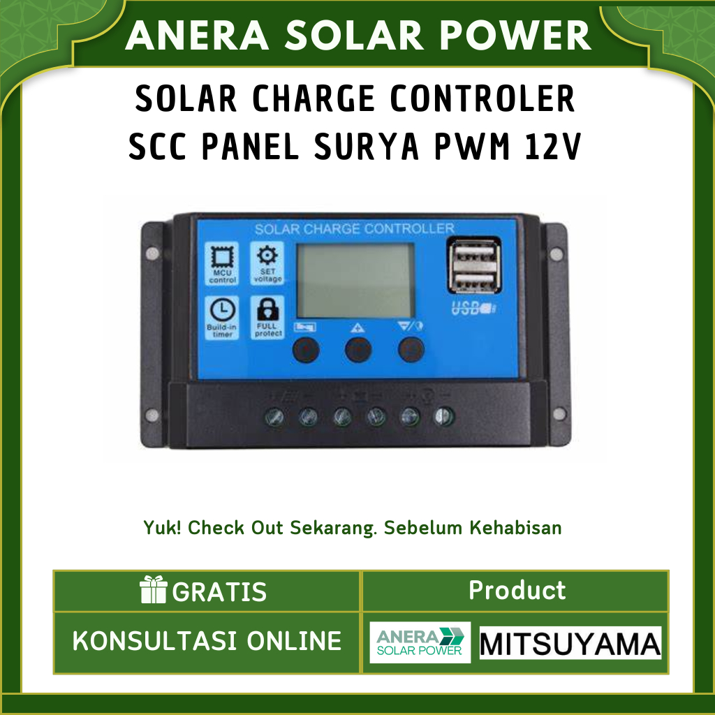 SCC PWM 10A 20A 30A Kontrol Panel Surya Solar Charge Controler