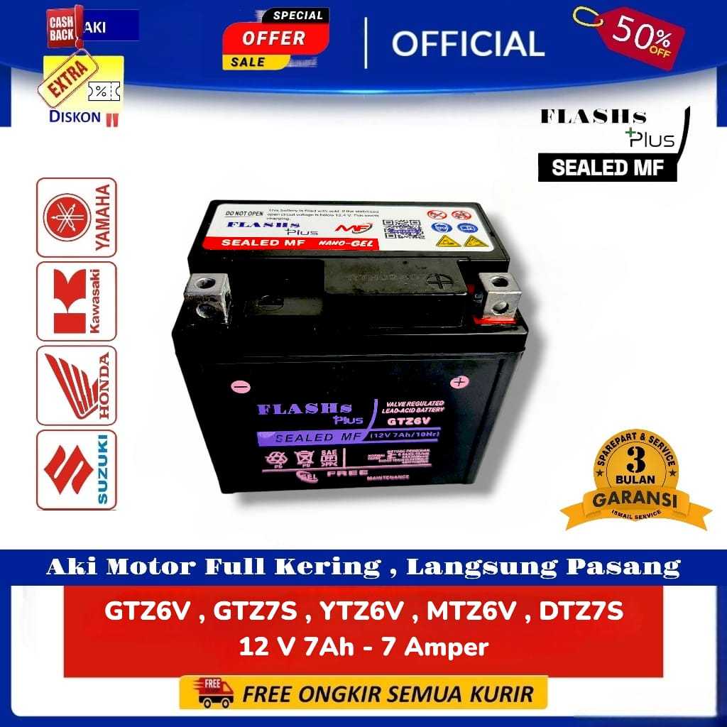 Aki Motor Baterai GTZ7S / GTZ6V / GTZ 7S / YTZ7S MTZ6VS Yamaha Fazzio