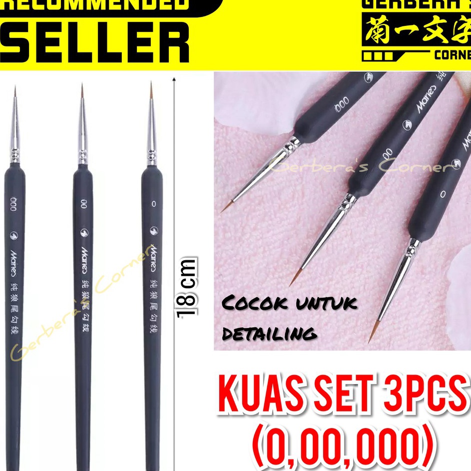 

COBAIN YUK Maries Nylon Paint Brush Set 3pcs Kuas Cat dam Hand Brush Detailing