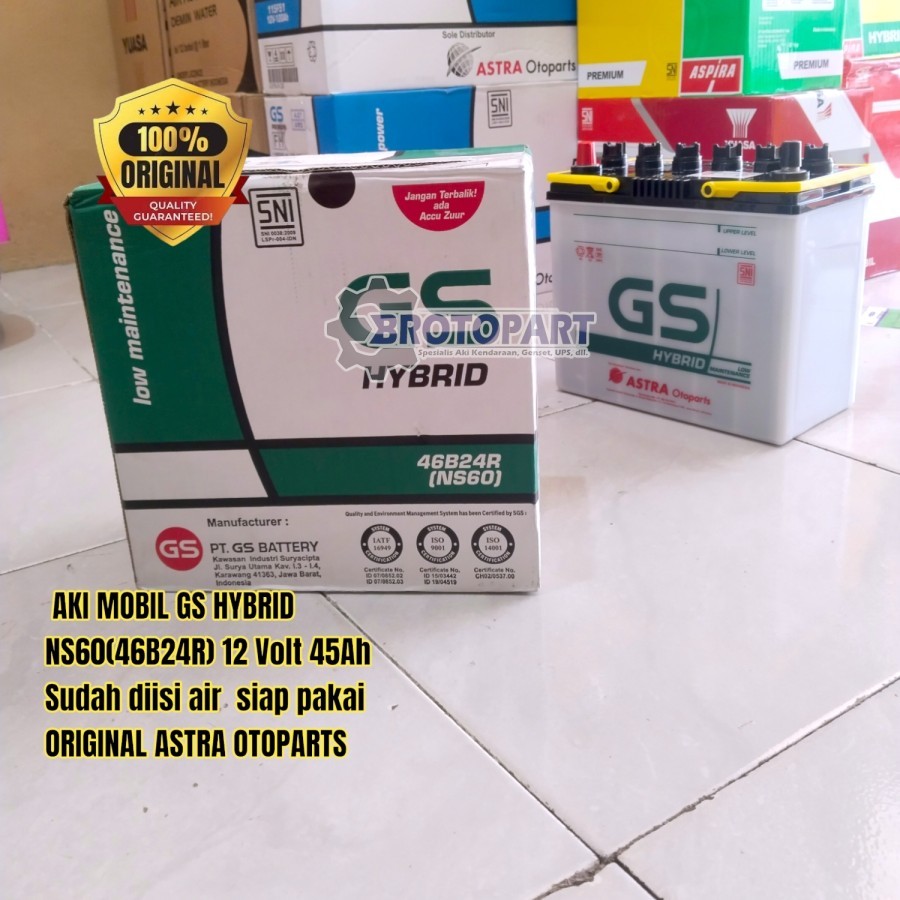 Aki Mobil GS ASTRA NS60 46B24R HYBRID Aki Basah 45Ah ORIGINAL GS ASTRA OTOPARTS