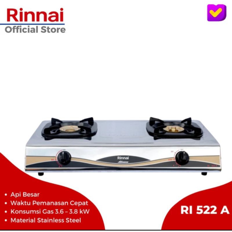 Kompor Gas Rinnai 2 tungku RI-522A / RI 522A / RI 522 A