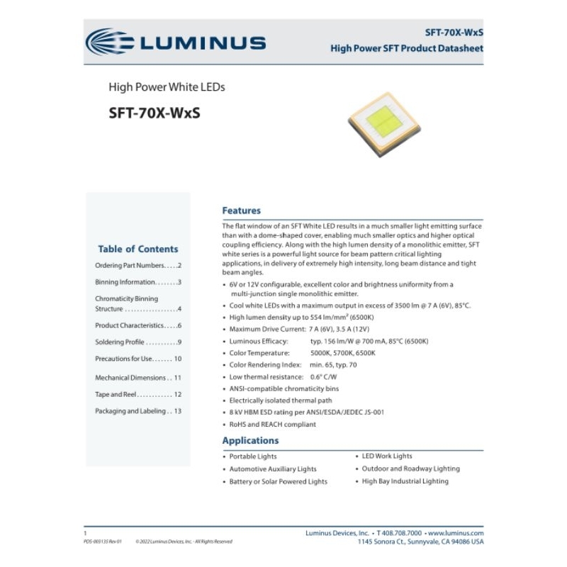 SFT70 5000K 5700K 6V Original Luminus LED SFT-70
