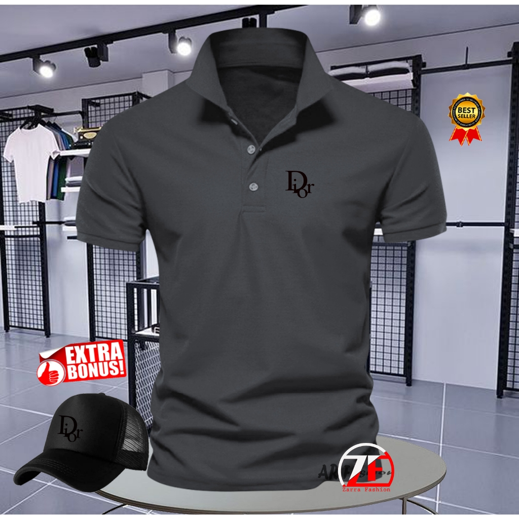 GRATIS TOPI POLO SHIRT PRIA/WANITA KAOS POLO KERAH Dior Black