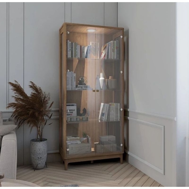 lemari hias 2pintu kaca lemari pajangan 2pintu premium lemari kaca lampu