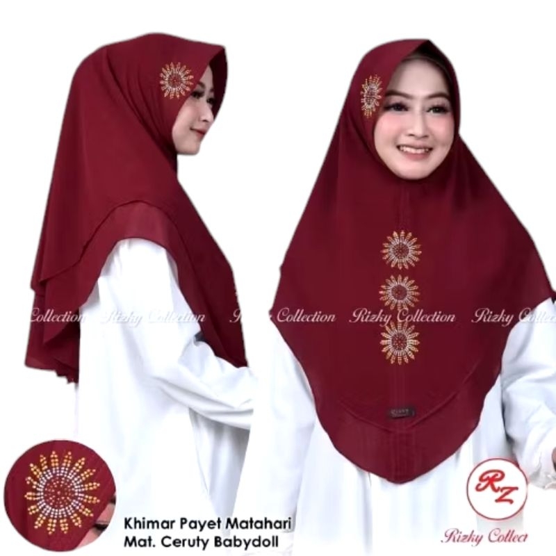 Jilbab Khimar 2 Layer ceruti Huruf/ khimar payet pres