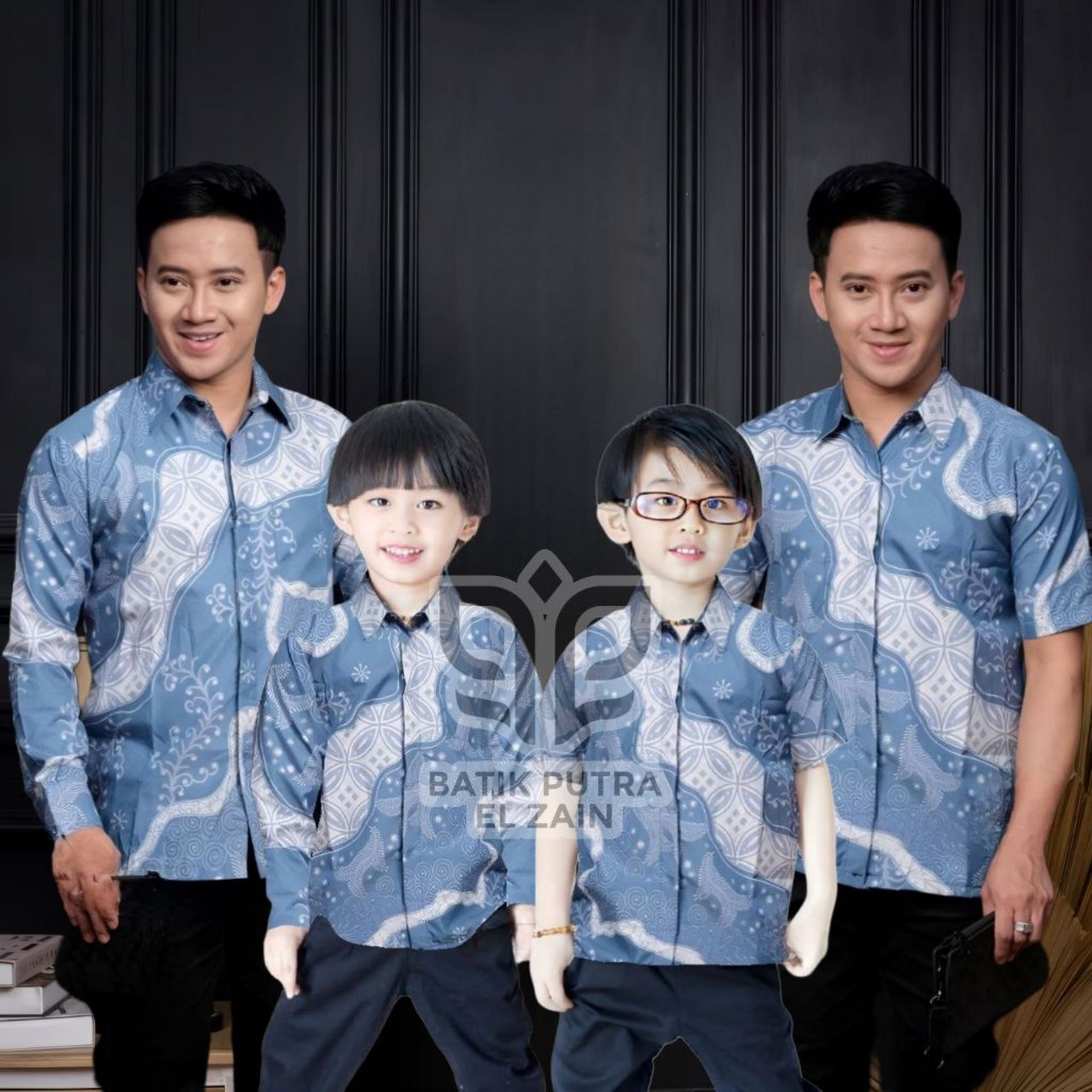 TERBARU KEMEJA BATIK PRIA BATIK SOFT BLUE Batik BIRU MUDA batik couple ayah dan Batik anak cowok