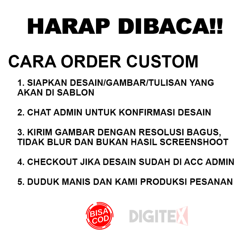 YU7 Pria Wanita Custom Sablon Logo Gambar Foto Tulisan Gambar sendiri Bahan Tebal Kualitas Distro -