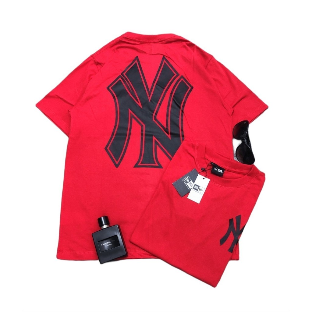 BAJU KAOS TSHIRT NEW ERA NY NEW YORK YANKEES LOGO BOLD OUTLINE BACK RED