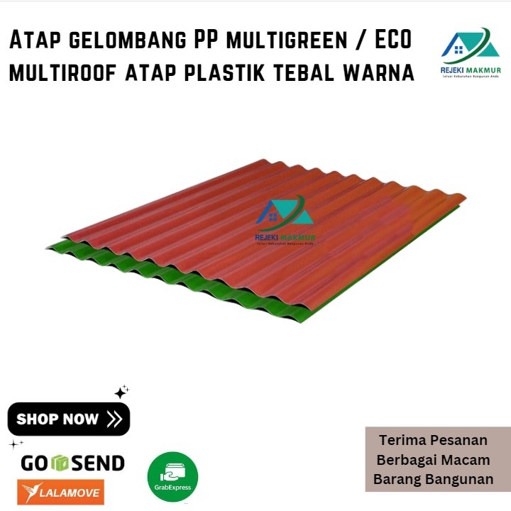 Atap gelombang PP multigreen / ECO multiroof atap plastik tebal warna