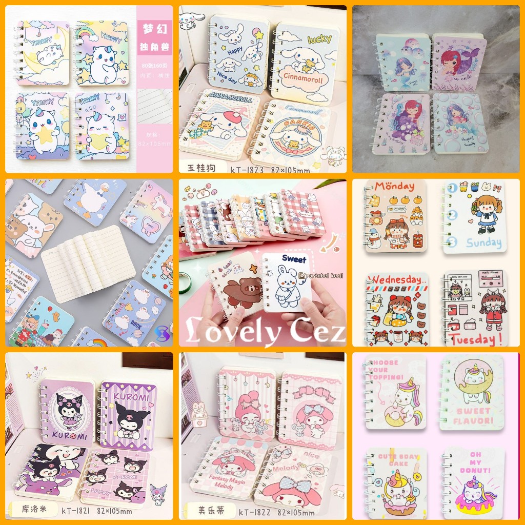 

Notebook Mini A7 Karakter Lucu Ring Spiral isi 80 Lembar Note Book Ring Motif (Harga 1 Notebook)