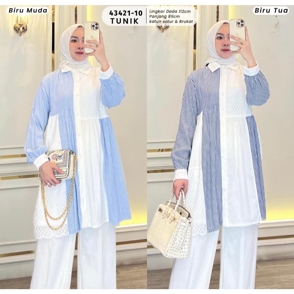 TUNIK KOMBINASI SALUR MODEL RUFFLE / TUNIK KANCING BRUKAT LACE MOTIF WAJIK MEWAH