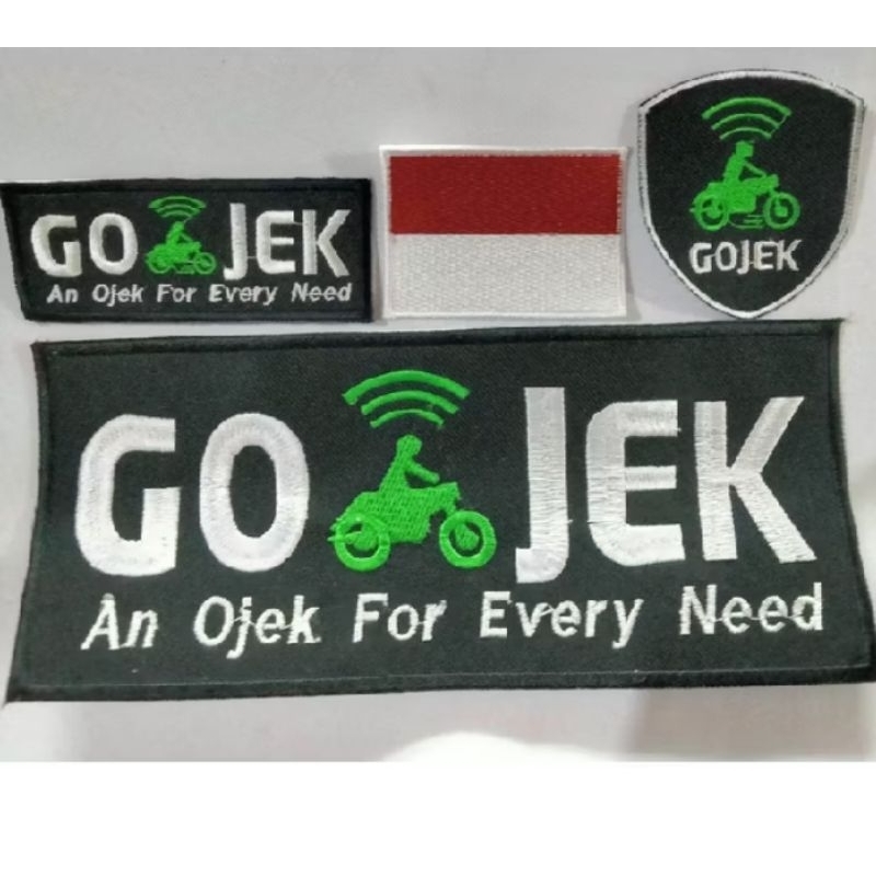 Emblem Logo Bordir Gojek 1paket lengkap 4pc Lengkap Banget Bordir komputer Logo Gojek An Gojek High 