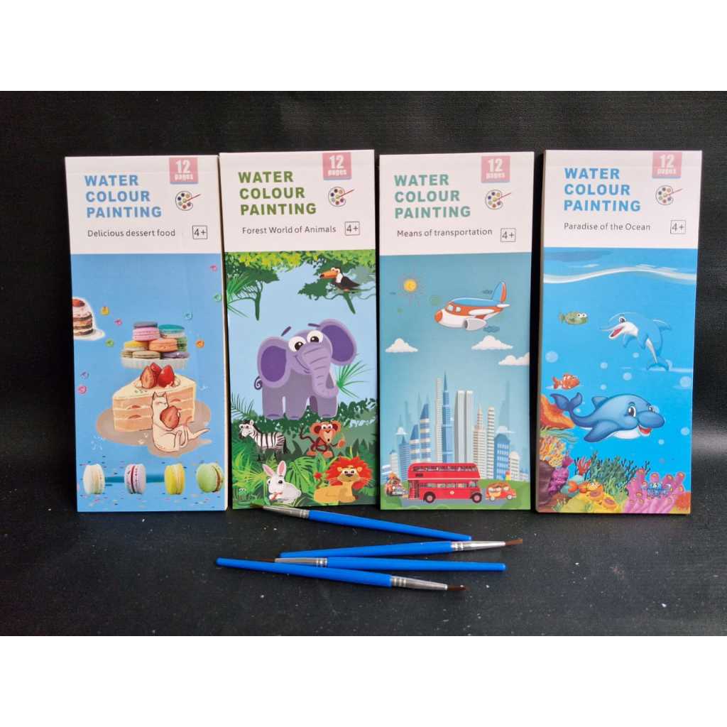 

WATERCOLOR PAINTING BOOK SET buku mewarnai cat air anak lucu seru