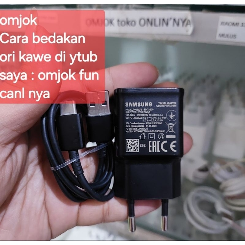 Charger bekas Samsung 15w Seri A / M dan S10 ke bawah ( A50 A51 A52 M30 M31 A52s A20 ) hitam