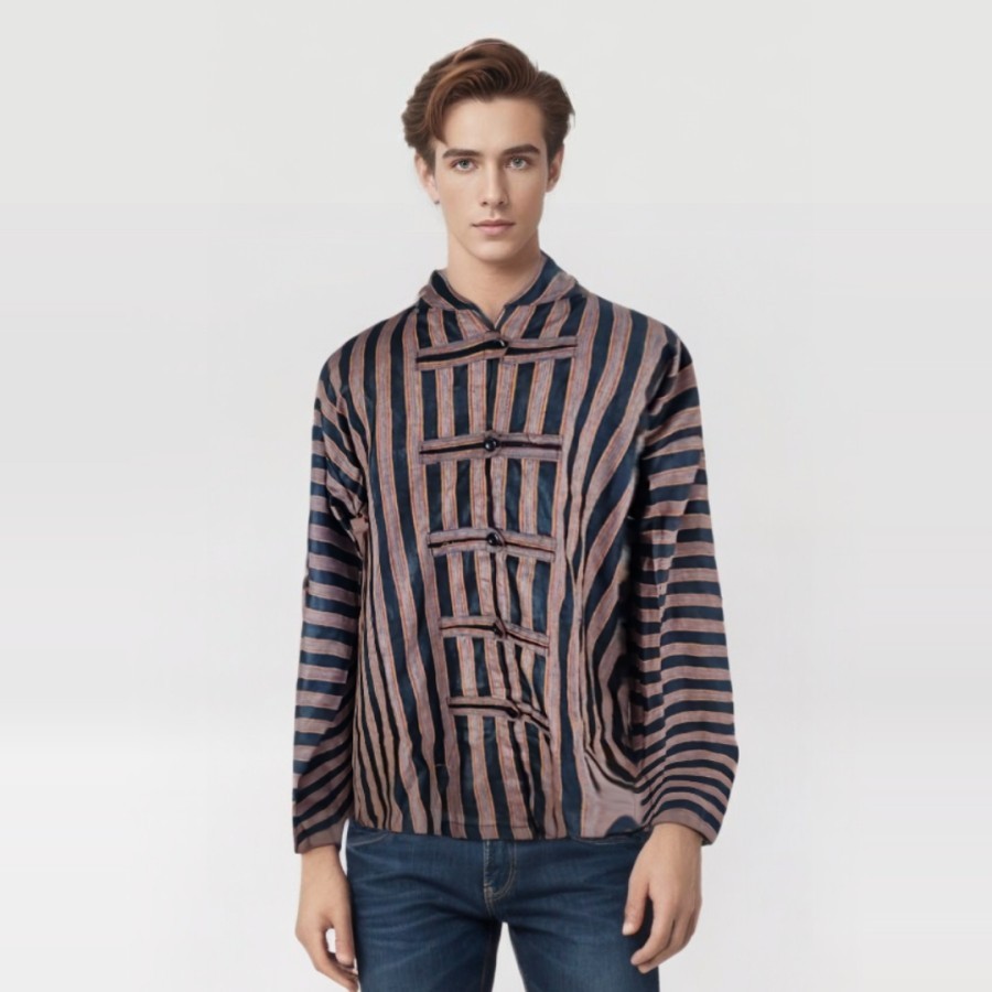 Kemeja Hem Koko Baju Lurik Cina