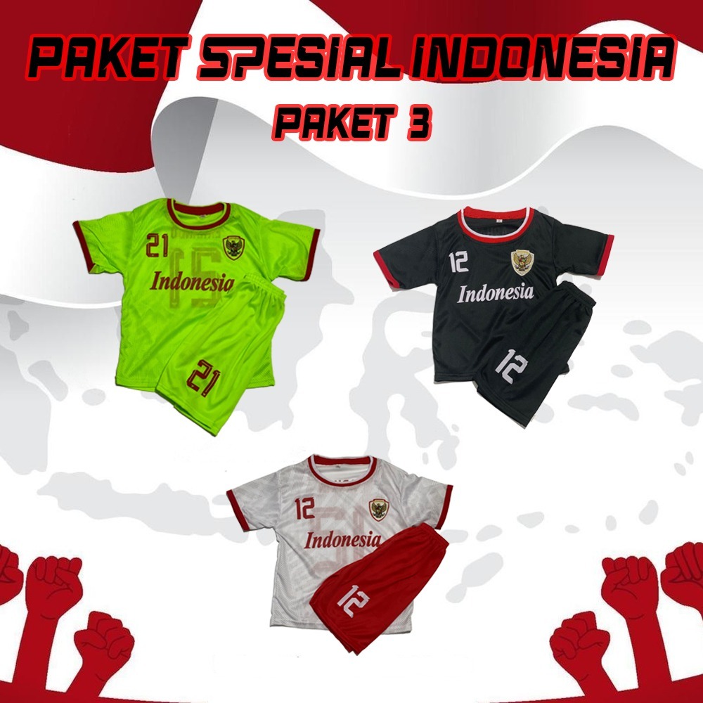 PAKET SETELAN BAJU BOLA ANAK TIMNAS INDONESIA TERBARU JERSEY FUTSAL TIMNAS INDONESIA