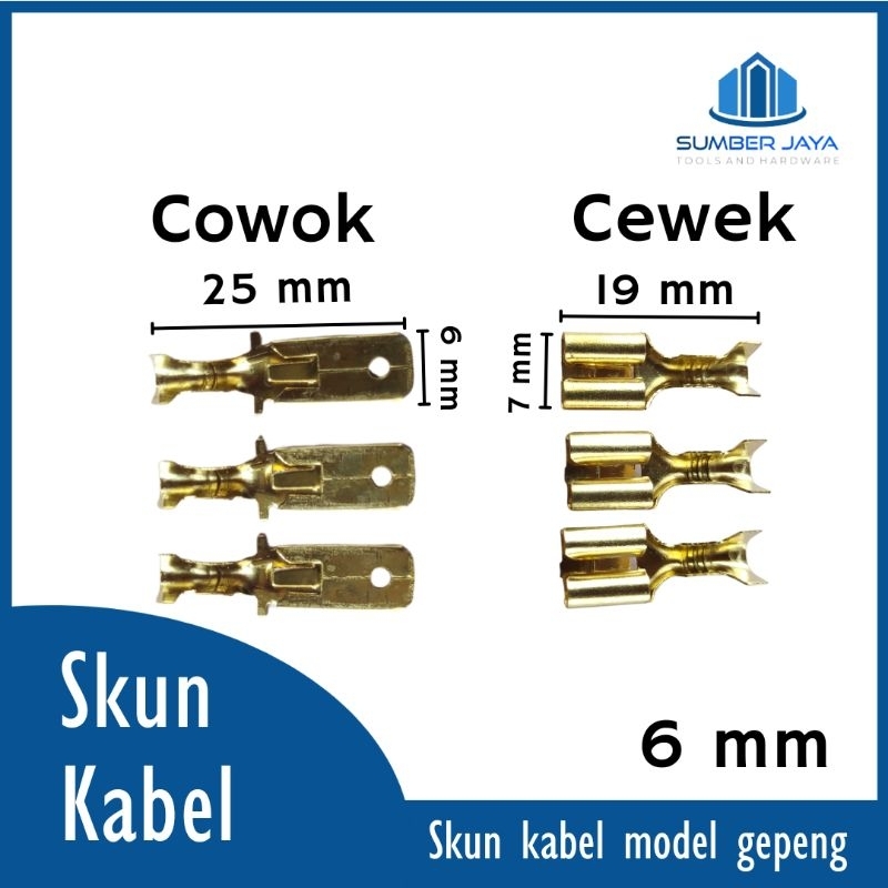 Skun kabel skun gepeng 6mm skun cewek cowok