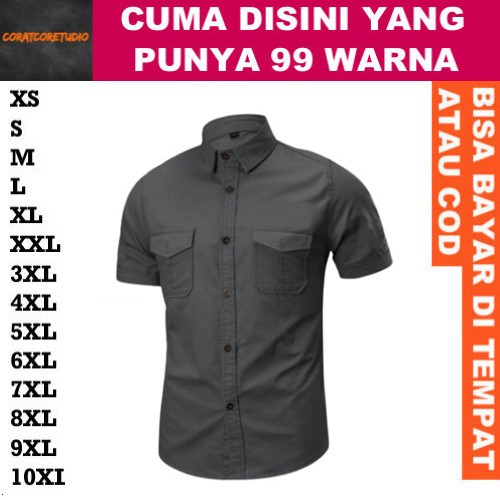 99 WARNA 10XL 9XL 8XL 7XL 6XL 5XL 4XL 3XL XXL XL L M S XS Kemeja Pria Hem Cowok Polos Dua 2 Kantong 