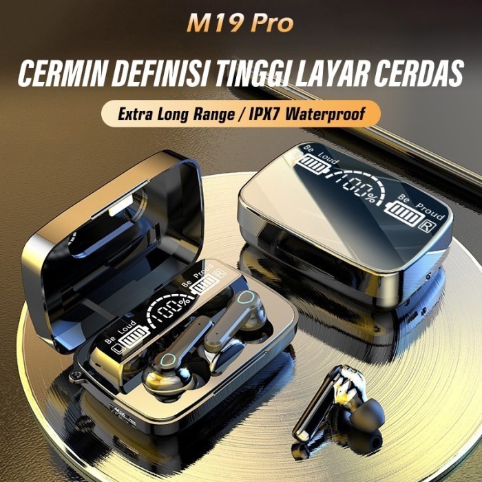 HEADSET HEADPHONE BLUETOOTH M19 PRO 5.1 EARBUD LED POWER DISPLAY NIRKABEL