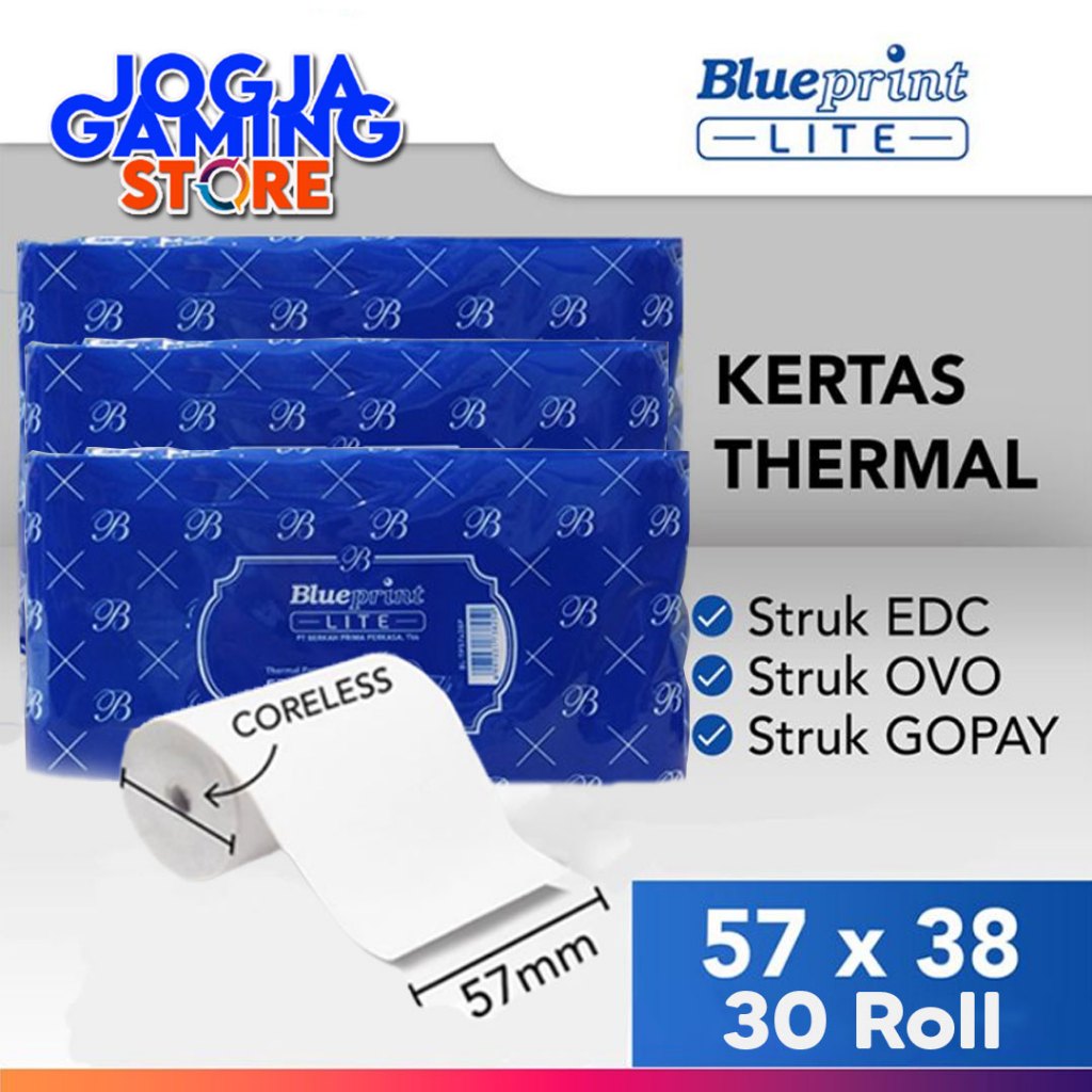 

Kertas Thermal / Kertas Kasir / Kertas Struk BLUEPRINT LITE 57x38 mm - Pack Isi 30 Roll