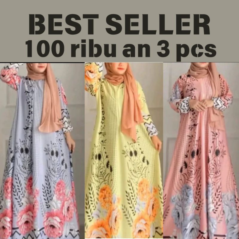 gamis termurah paket 100 ribuan 3 gamis premium motif aurora terlaris busui