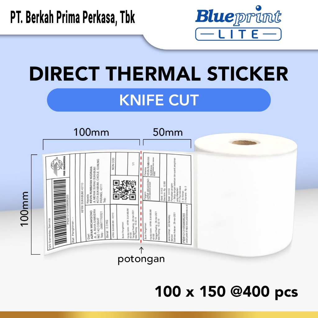 

Direct Thermal Sticker 100 x 150 BLUEPRINT Lite 100x150 mm 400Pcs Knife Cut - 1 Roll