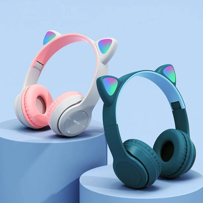 ORIGINAL P47M Bluetooth Headphone Headset Wireless Tanpa Kabel Untuk Gaming Cat Ears Led Bass Stereo