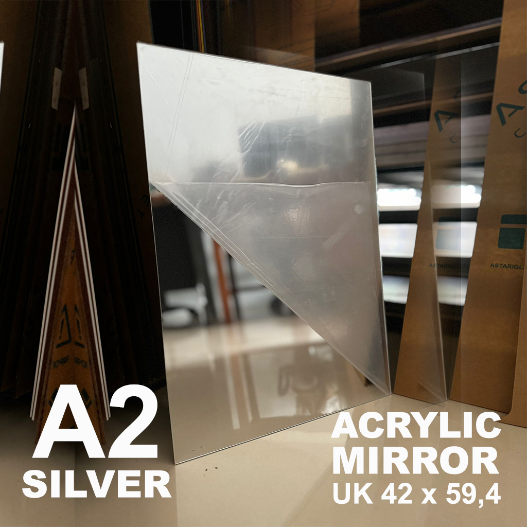 

Akrilik Mirror Silver A2 Custom 2mm Potongan 42x59.4cm Lembaran