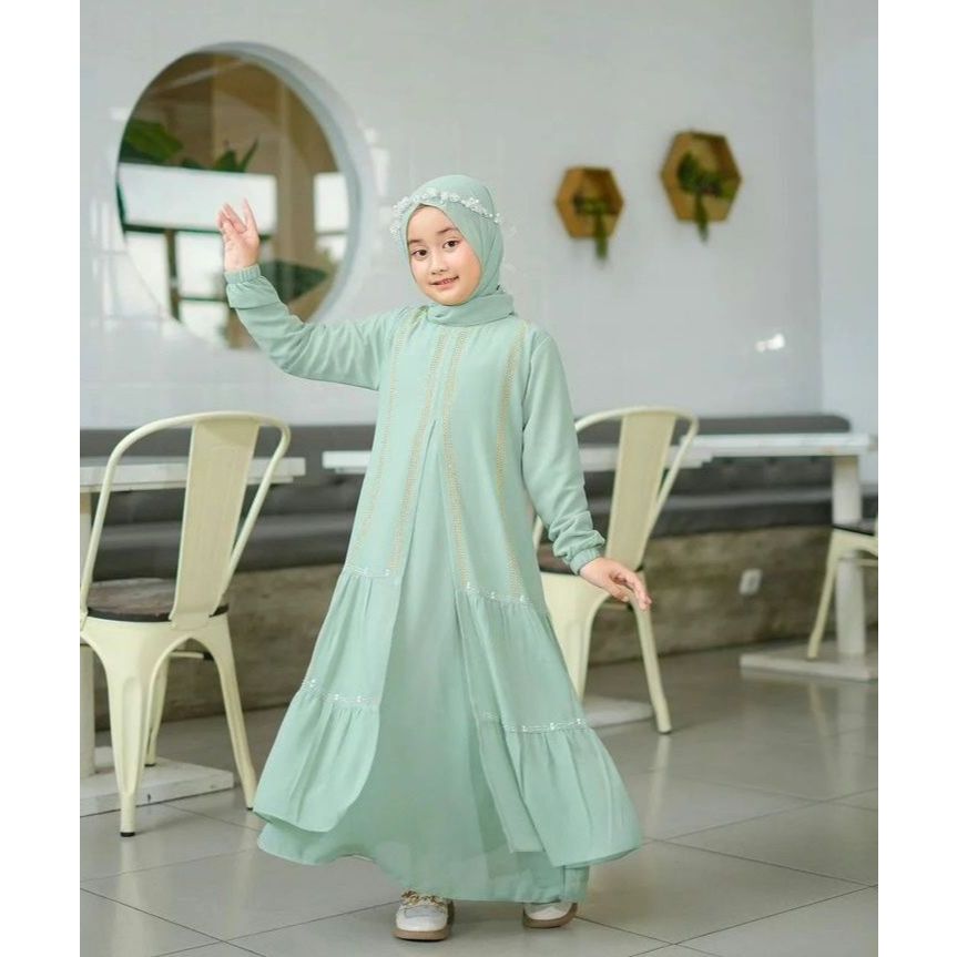 MARYAM SYARI KIDS SET HIJAB Baju Gamis Anak Perempuan Umur 11 14 Tahun Bahan Ceruty Babydoll 2 Layer