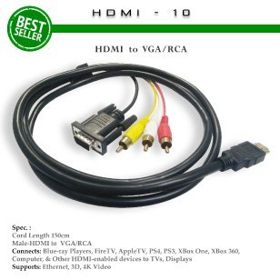 KABEL HDMI TO 3 RCA +VGA 1.5M - UNTUK PROYEKTOR, NOBAR, PS3 - HDMI 10