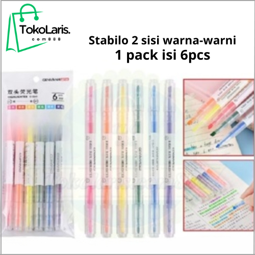 

Stabilo 2 Sisi Warna-Warni 1 pack isi 6 pcs / Colorful Highlighter Warna-warni