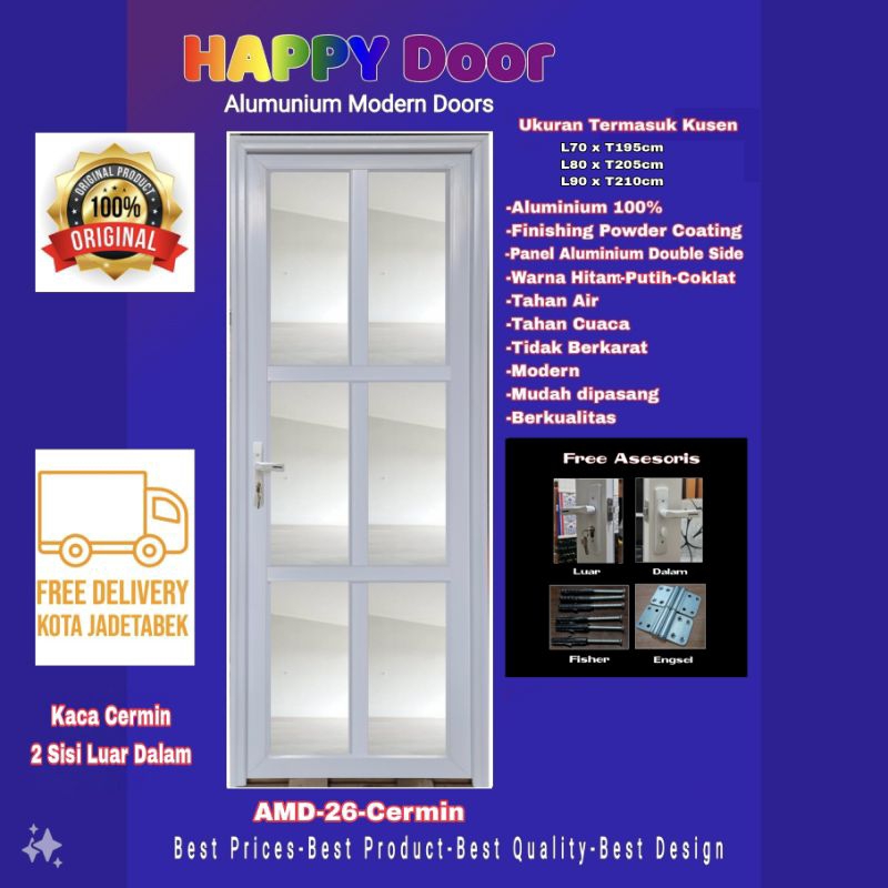 Pintu Aluminium Happy Door Amd26 - Cermin 2sisi