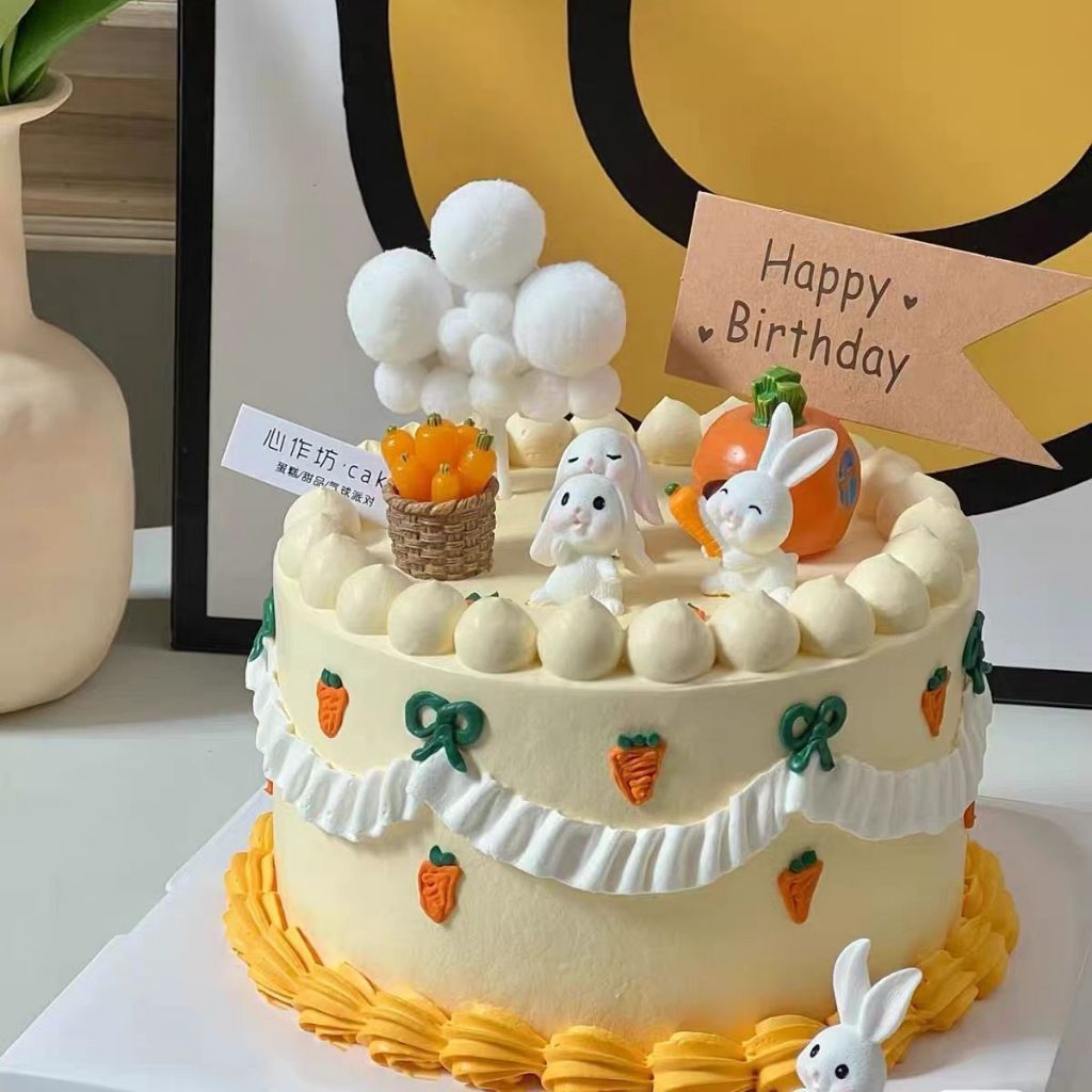 < Sja > Pajangan Kue Ulang Tahun Kelinci Bunny Carrot Wortel / Hiasan Miniatur Kue Tart Kelinci