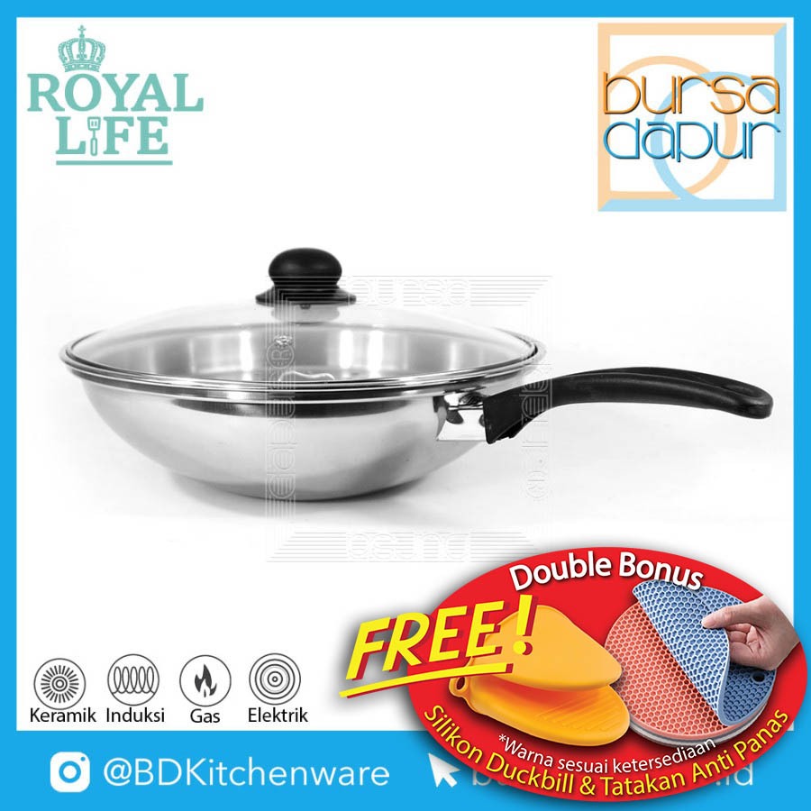 Royal Life Stainless Wok Steamer 28 cm / Penggorengan Stainless Anti Lengket [28 cm]