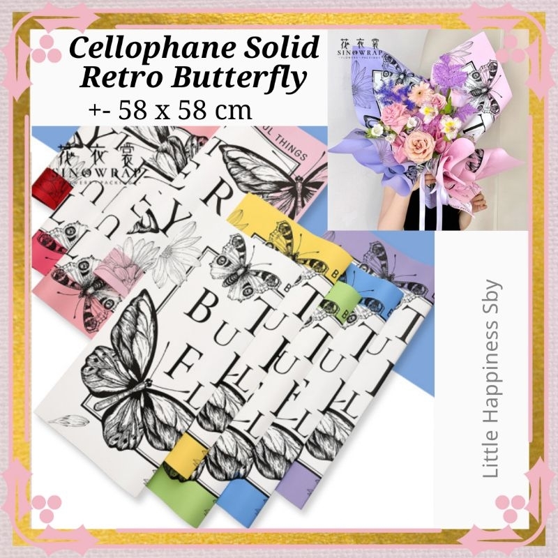 

Murah! Kertas wrapping cellophane solid retro butterfly kupu new non transparant buket buket bunga