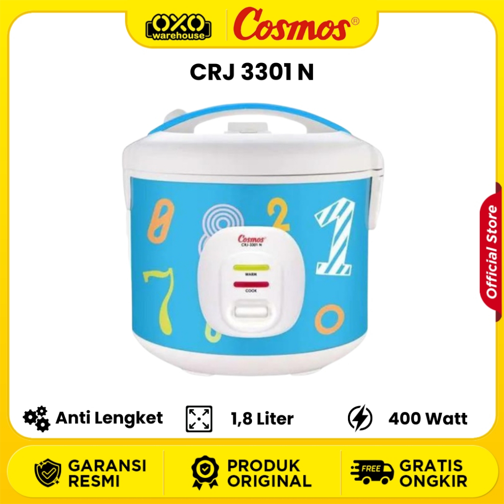 Cosmos Rice Cooker 1,8 Liter Non Stick Anti Lengket CRJ 3301 N Garansi Resmi 1 Tahun