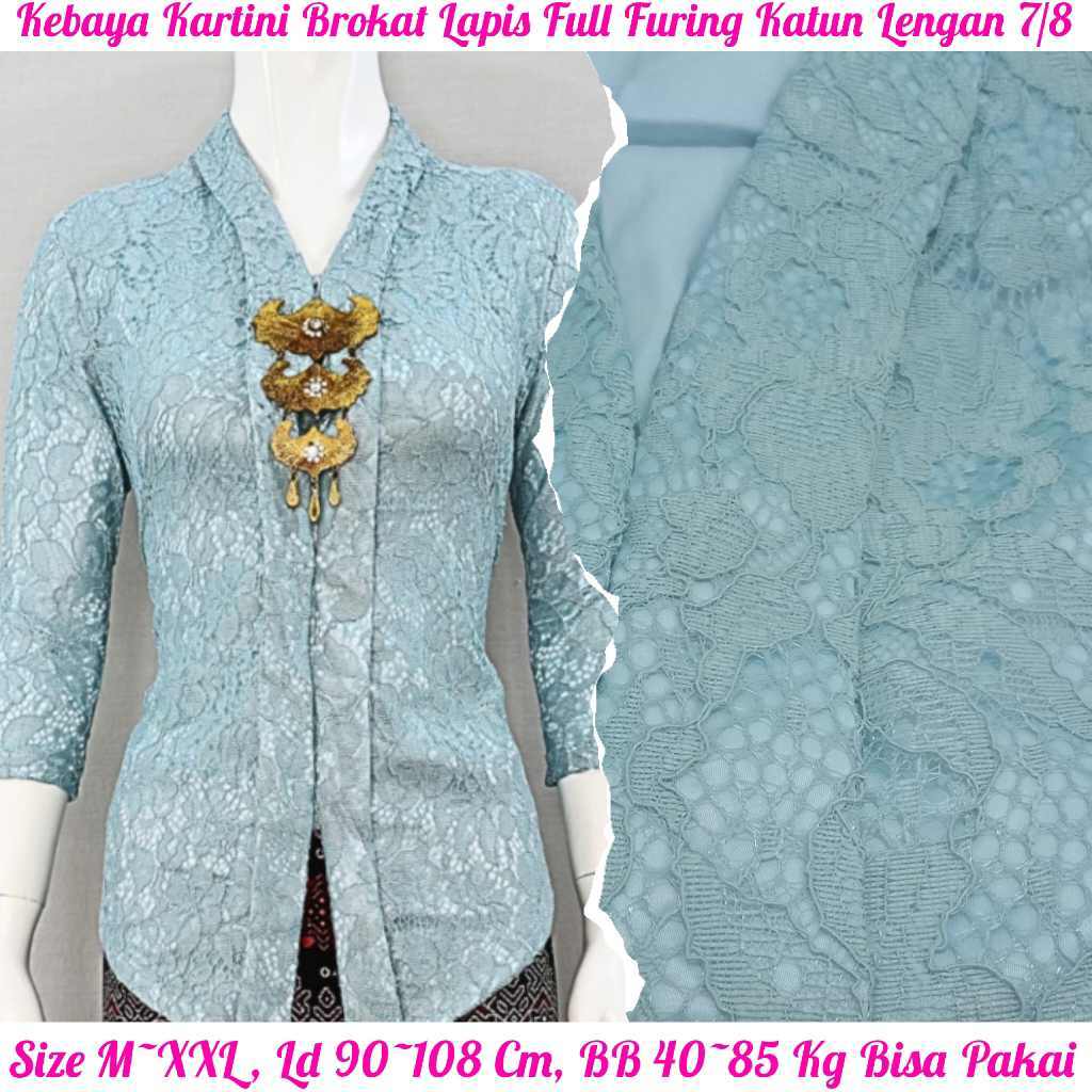 KEBAYA MODERN BIRU MUDA LIMITED KEBAYA KARTINI MODERN BROKAT LAPIS FULL FURING KATUN LENGAN 7/8 KANC