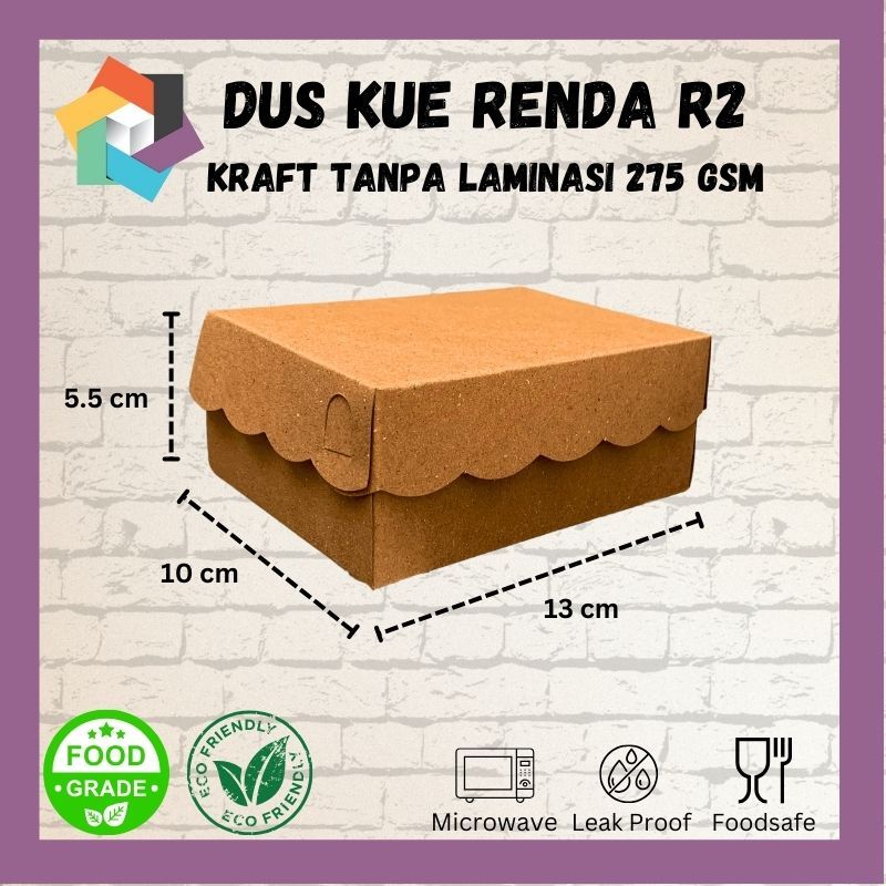 

Dus Kue Renda/ Snack Box Renda R2 uk 13x10x5.5cm Kraft 275gsm tanpa Laminasi MURAH