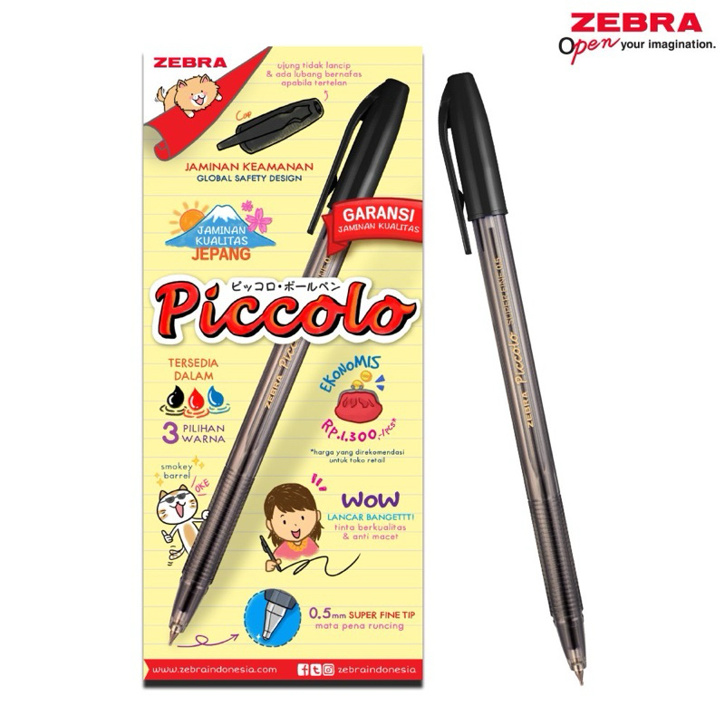 

(1 PACK) ZEBRA Piccolo Pulpen Pena 0.7mm Ballpoint Pen Semi Jel