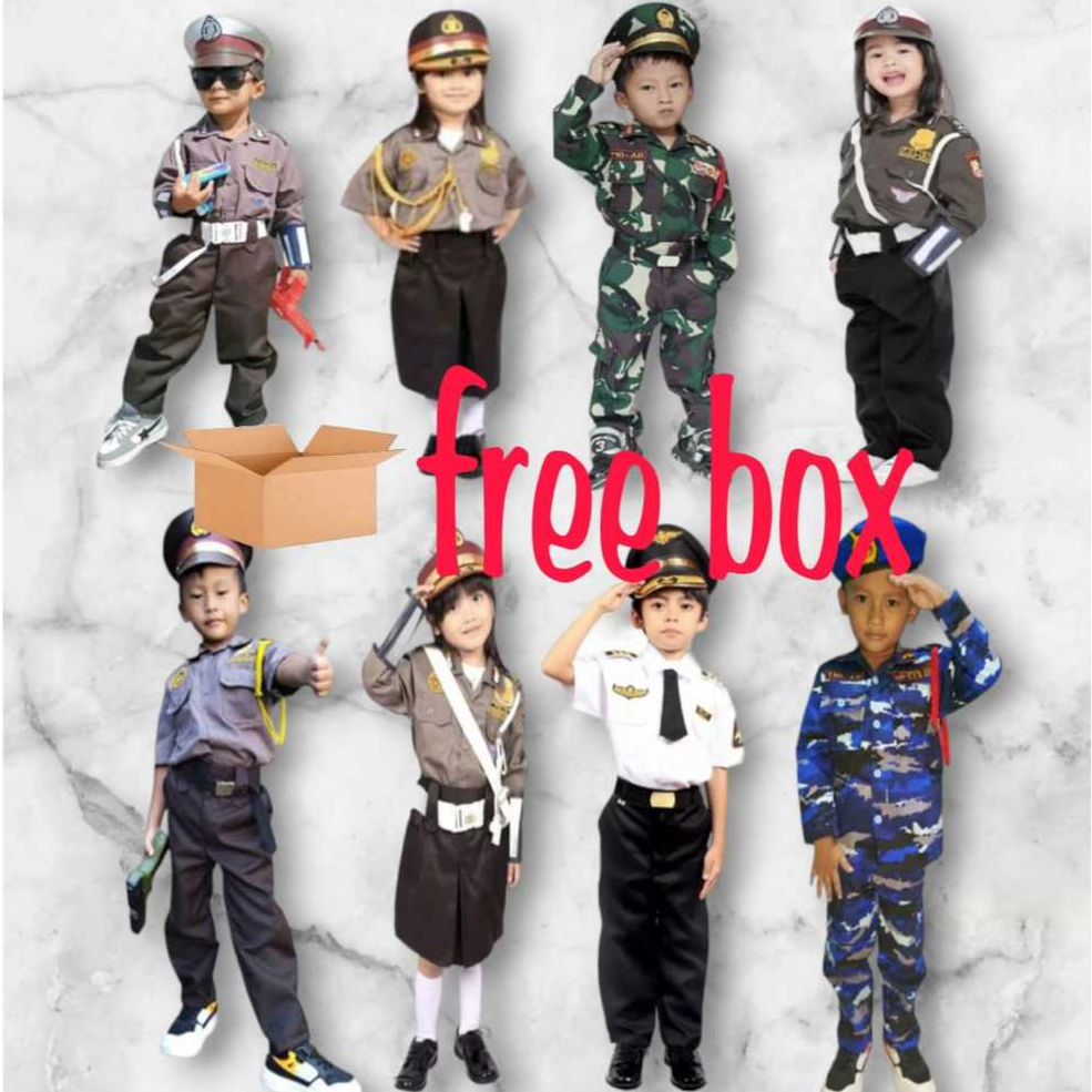 BAJU SETELAN POLISI TNI CILIK +box packing