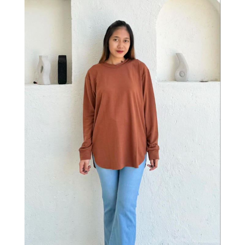 rosalina-Kaos oversize paris/Kaos lengan panjang wanita polos babytery