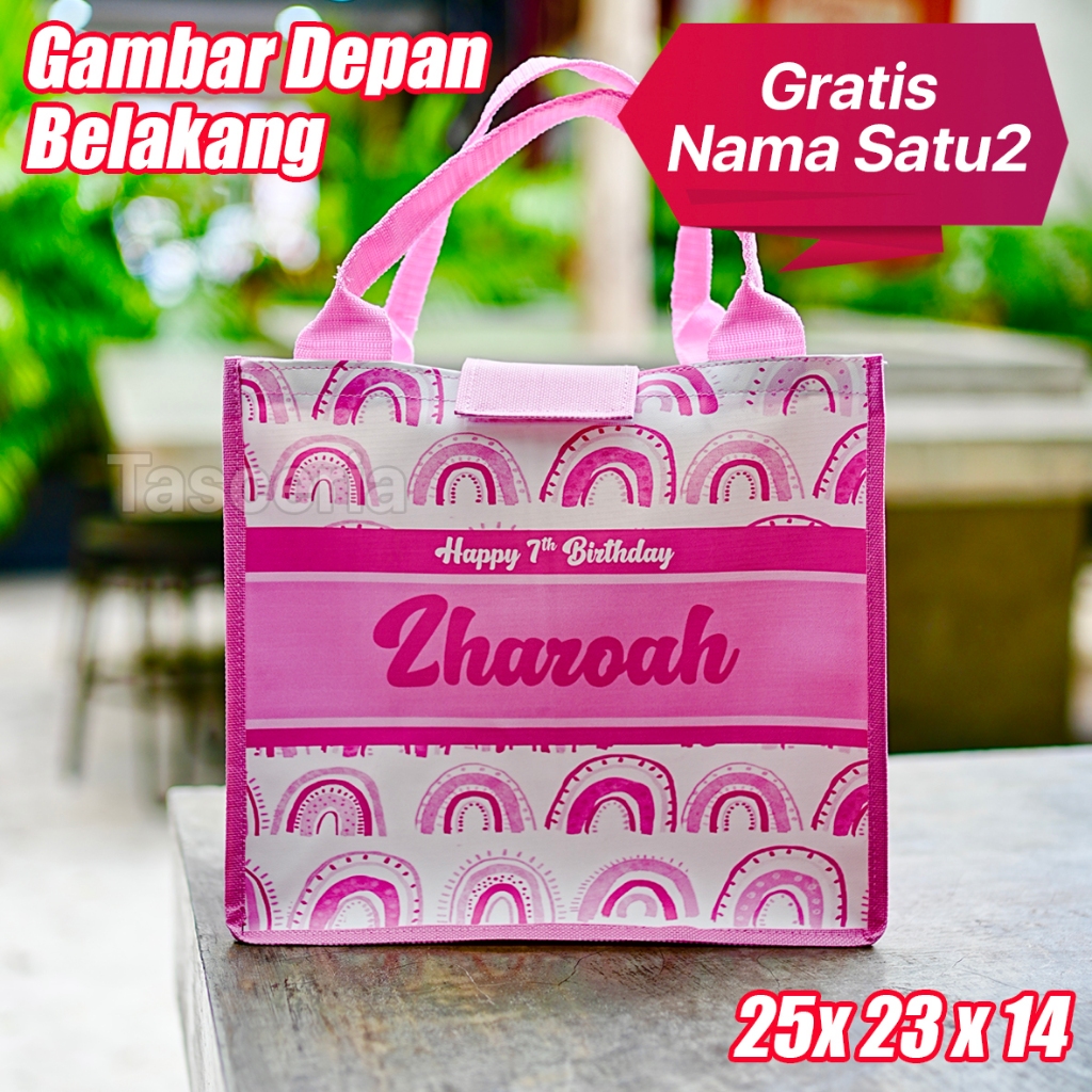 Tote Bag Souvenir Ulang Tahun Anak Custom Rainbow Pink Pelangi