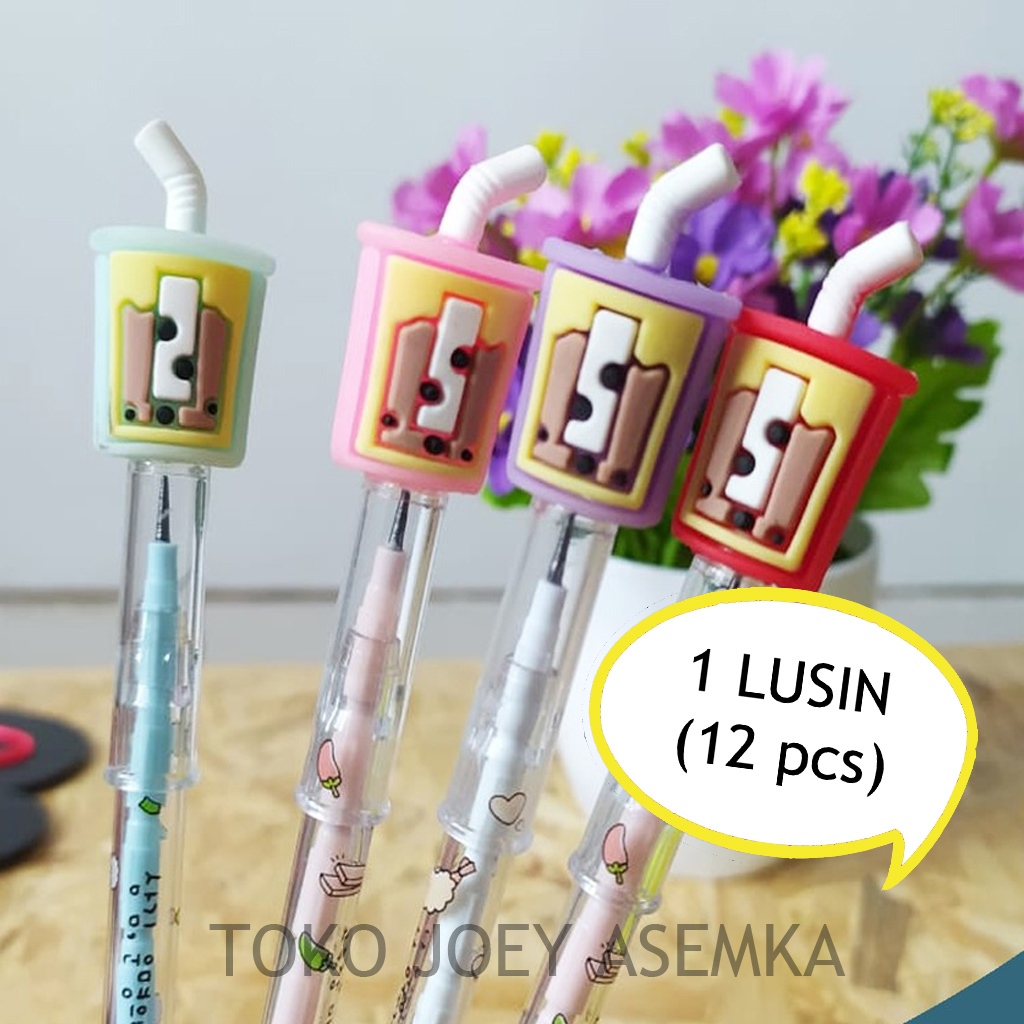 

(12 PCS) PENSIL BOBA SUSUN BENSIA LANTU MILK TEA BISA DIISI ULANG PENCIL PELURU ALAT TULIS