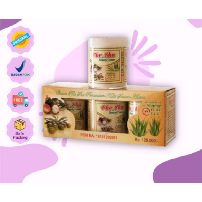 Phe Sha Beauty Cream Pemutih Kulit Alami Original BPOM NA (3pot + kotak paket) Exp. 2027