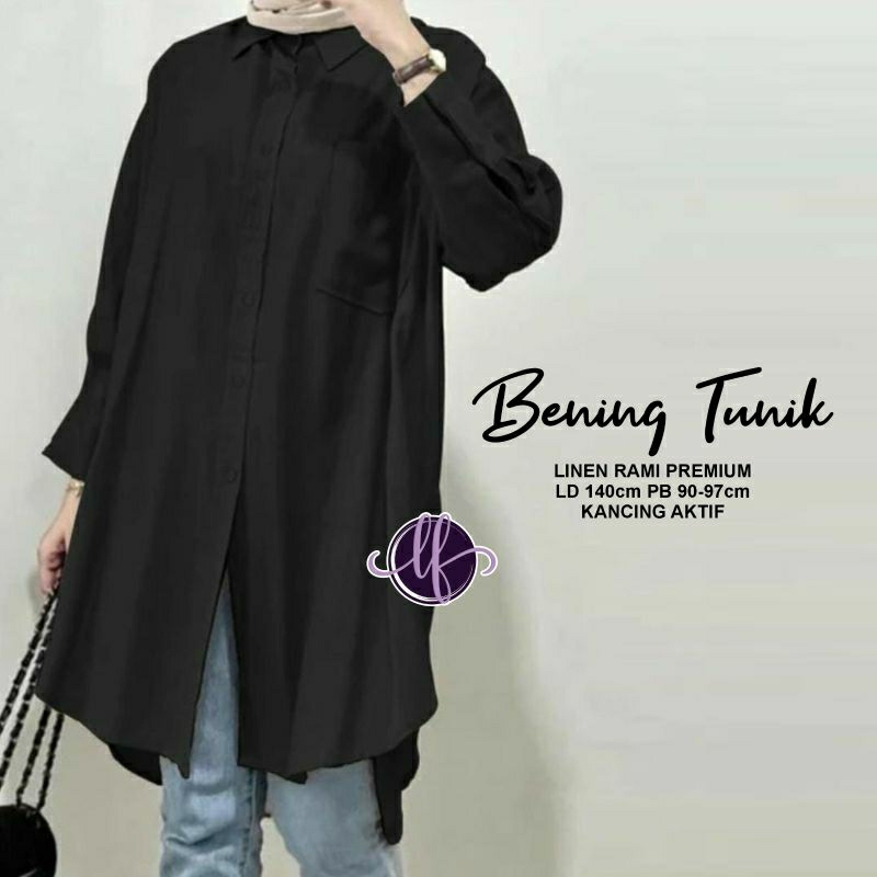 Bening hitam Ld 140 Kemeja Casual Polos Blouse OVERSIZE / JUMBO By LF