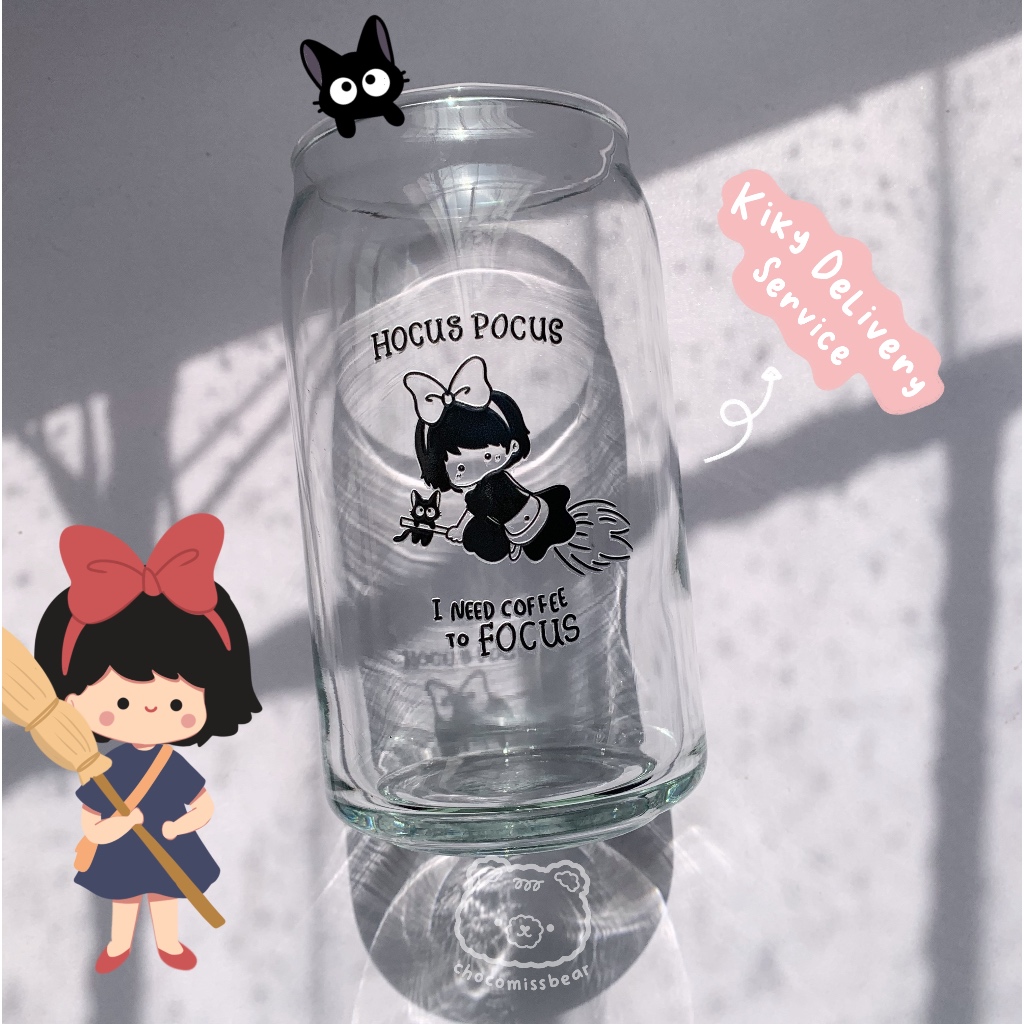 Gelas Kaca Aesthetic Transparan ala Korea / Gelas Kaca Ghibli / Gelas Kaca Lucu - Chocomissbear